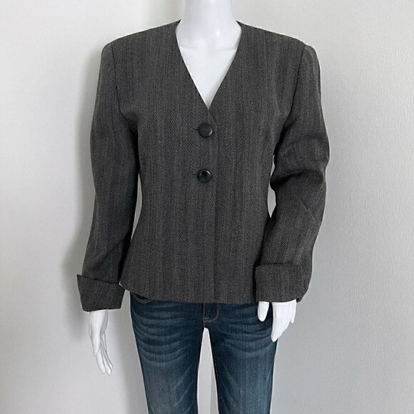 Vintage Christian Dior Women's Herringbone Jacket Size 8 Gray Worsted Wool USA